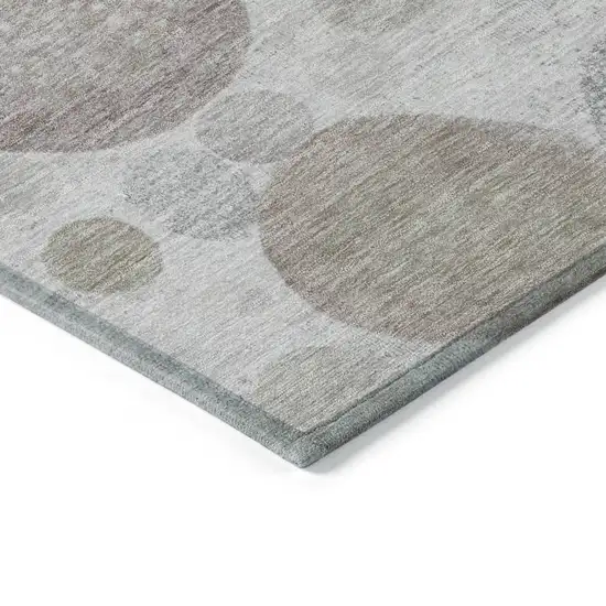 8' Taupe Gray And Beige Round Geometric Washable Indoor Outdoor Area Rug Photo 7