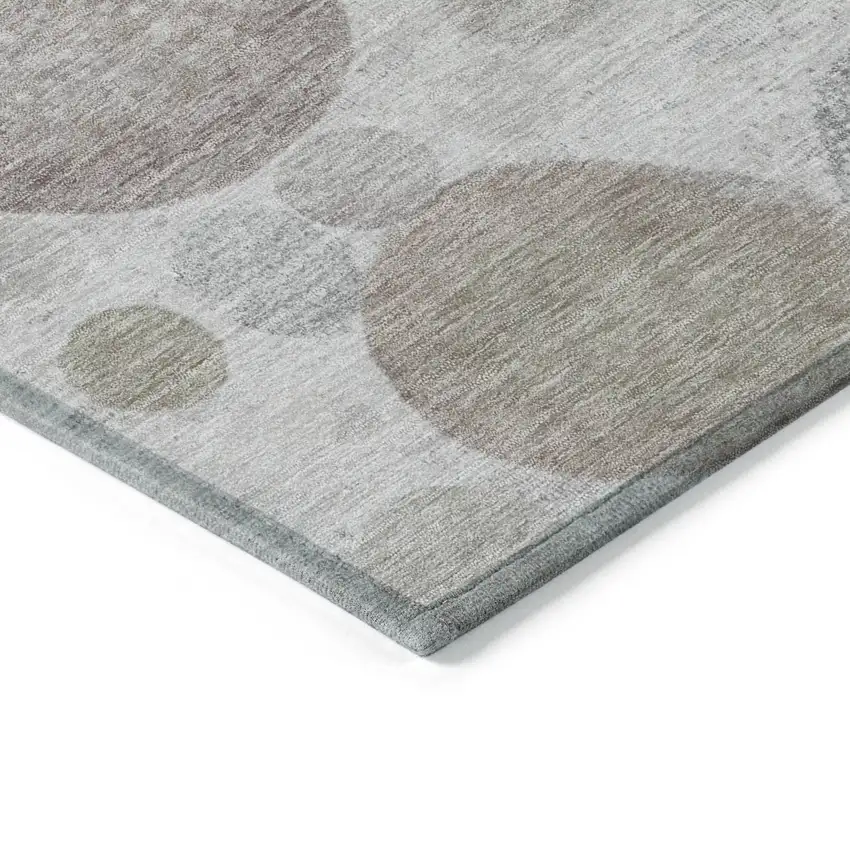 8' Taupe Gray And Beige Round Geometric Washable Indoor Outdoor Area Rug Photo 7