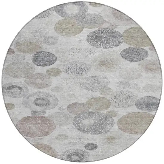 8' Taupe Gray And Beige Round Geometric Washable Indoor Outdoor Area Rug Photo 3
