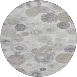 Photo of 8' Taupe Gray And Beige Round Geometric Washable Indoor Outdoor Area Rug