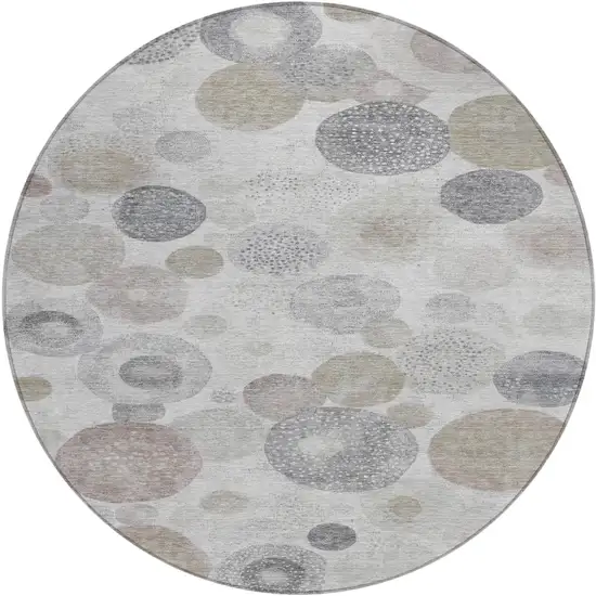 8' Taupe Gray And Beige Round Geometric Washable Indoor Outdoor Area Rug Photo 1