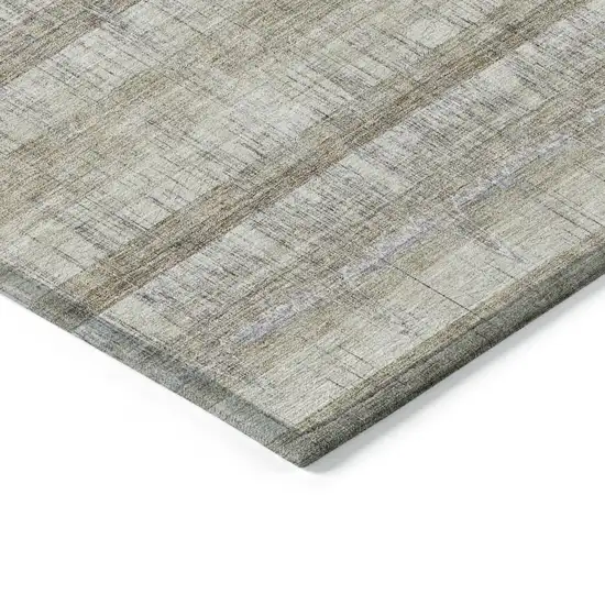 8' Taupe Gray And Beige Round Striped Washable Indoor Outdoor Area Rug Photo 3