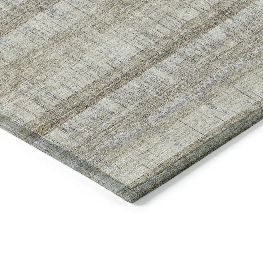 8' Taupe Gray And Beige Round Striped Washable Indoor Outdoor Area Rug Photo 3