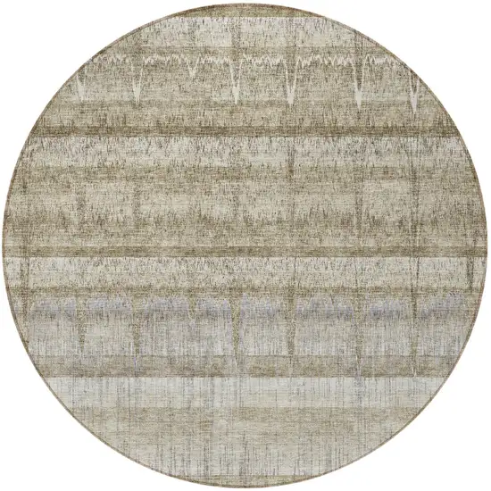 8' Taupe Gray And Beige Round Striped Washable Indoor Outdoor Area Rug Photo 4