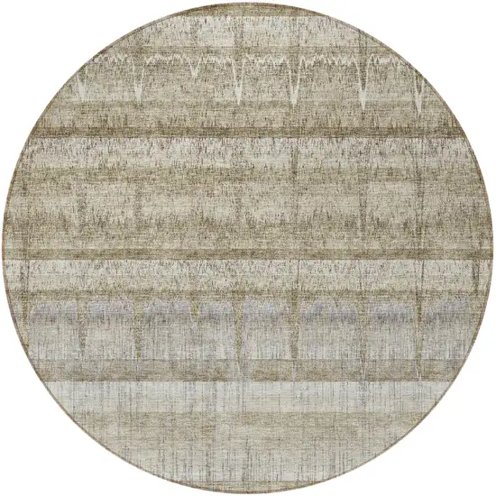 8' Taupe Gray And Beige Round Striped Washable Indoor Outdoor Area Rug Photo 4