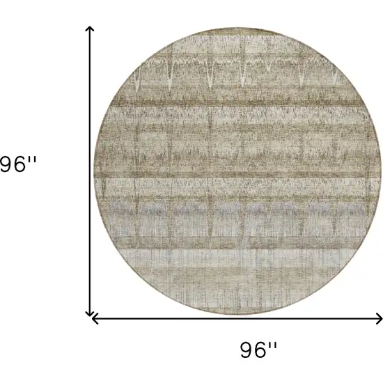8' Taupe Gray And Beige Round Striped Washable Indoor Outdoor Area Rug Photo 7