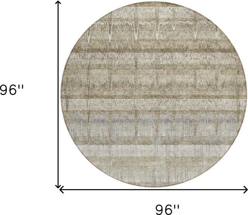 8' Taupe Gray And Beige Round Striped Washable Indoor Outdoor Area Rug Photo 7