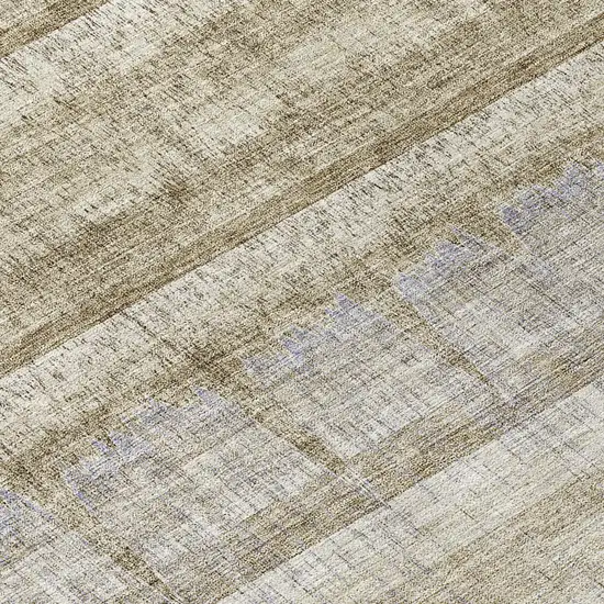 8' Taupe Gray And Beige Round Striped Washable Indoor Outdoor Area Rug Photo 8
