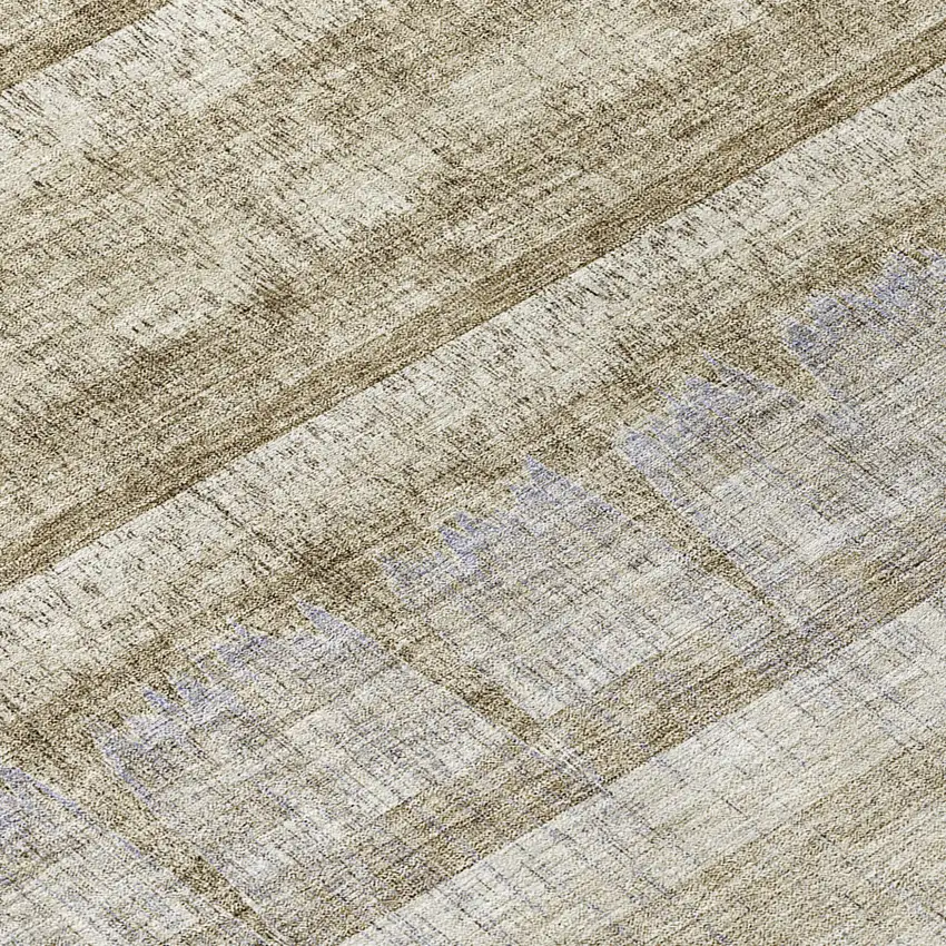 8' Taupe Gray And Beige Round Striped Washable Indoor Outdoor Area Rug Photo 8
