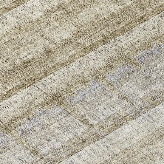 8' Taupe Gray And Beige Round Striped Washable Indoor Outdoor Area Rug Photo 8