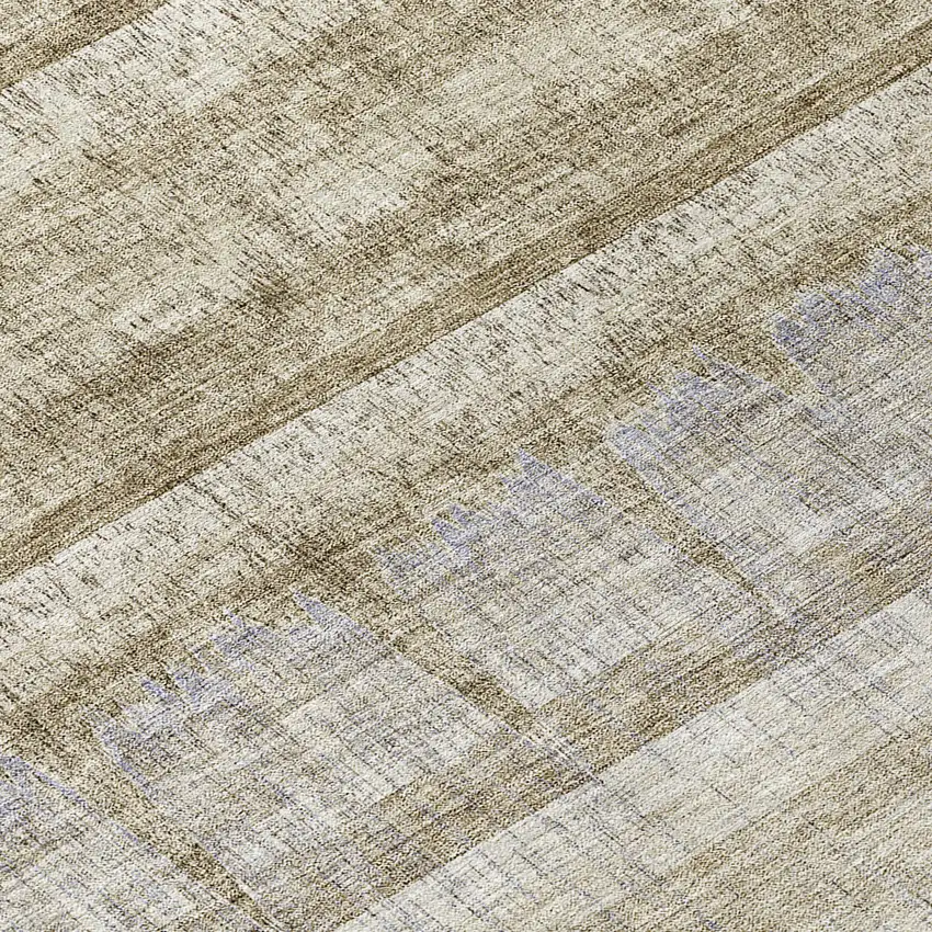 8' Taupe Gray And Beige Round Striped Washable Indoor Outdoor Area Rug Photo 8