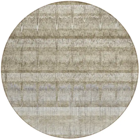 8' Taupe Gray And Beige Round Striped Washable Indoor Outdoor Area Rug Photo 1