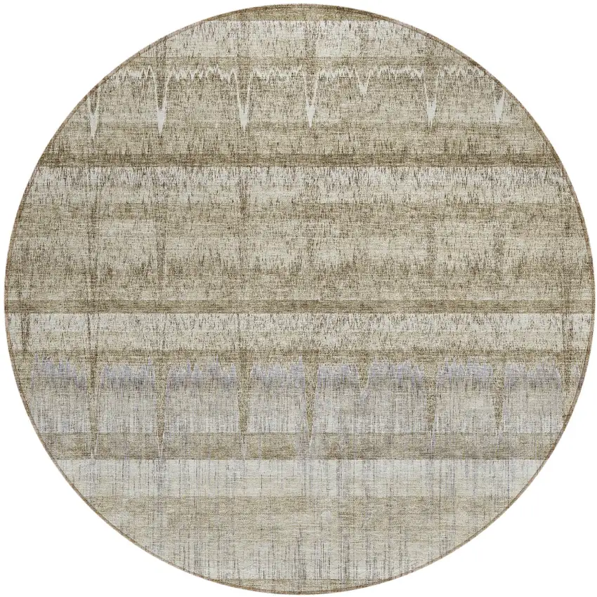 8' Taupe Gray And Beige Round Striped Washable Indoor Outdoor Area Rug Photo 1
