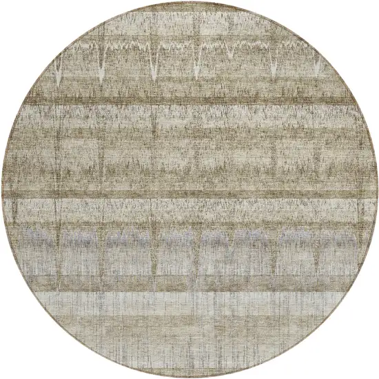 8' Taupe Gray And Beige Round Striped Washable Indoor Outdoor Area Rug Photo 1