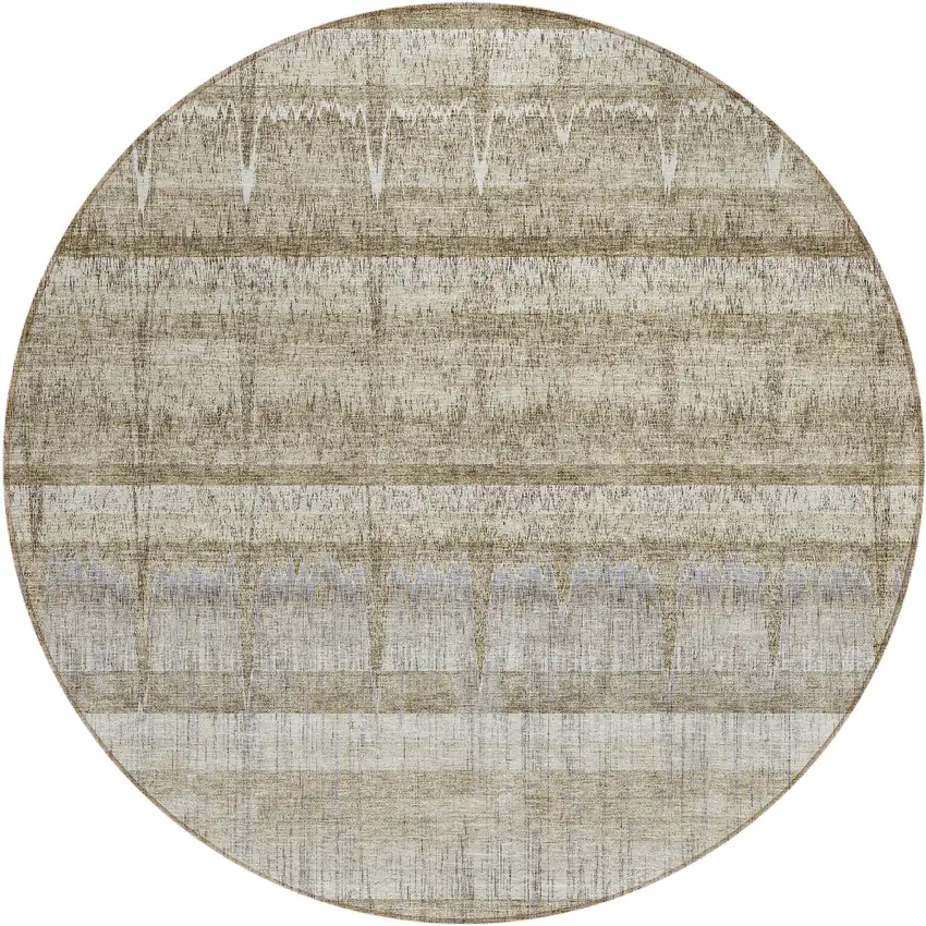 8' Taupe Gray And Beige Round Striped Washable Indoor Outdoor Area Rug Photo 1