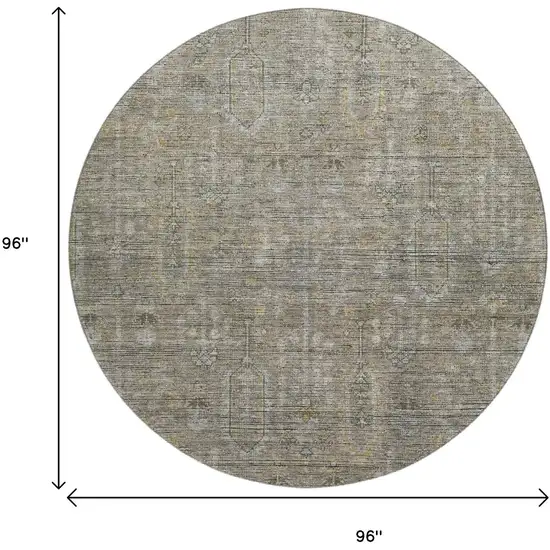 8' Taupe Gray And Beige Southwestern Washable Round Rug With UV Protection Photo 3