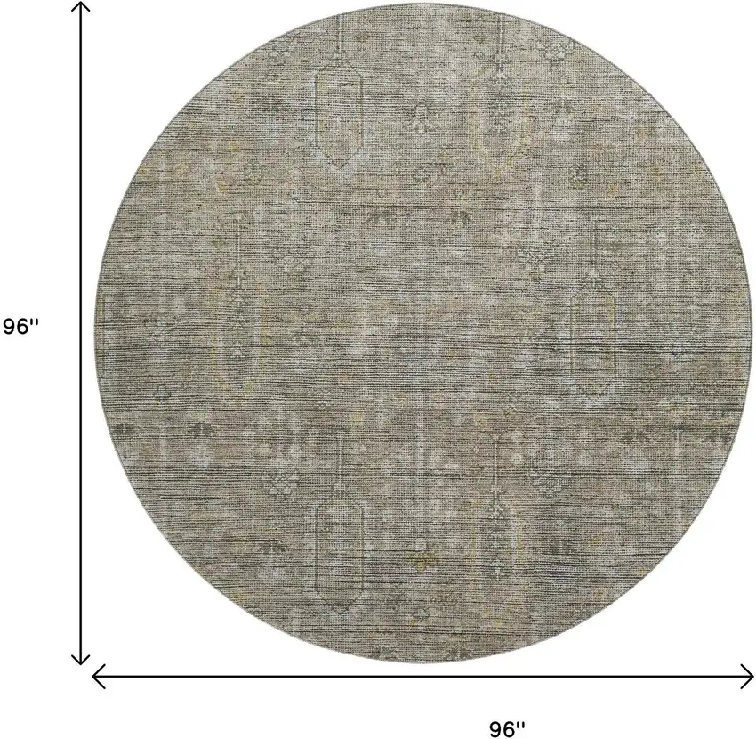 8' Taupe Gray And Beige Southwestern Washable Round Rug With UV Protection Photo 3