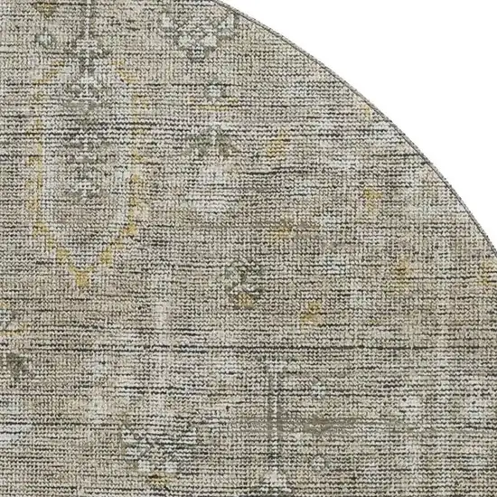 8' Taupe Gray And Beige Southwestern Washable Round Rug With UV Protection Photo 3