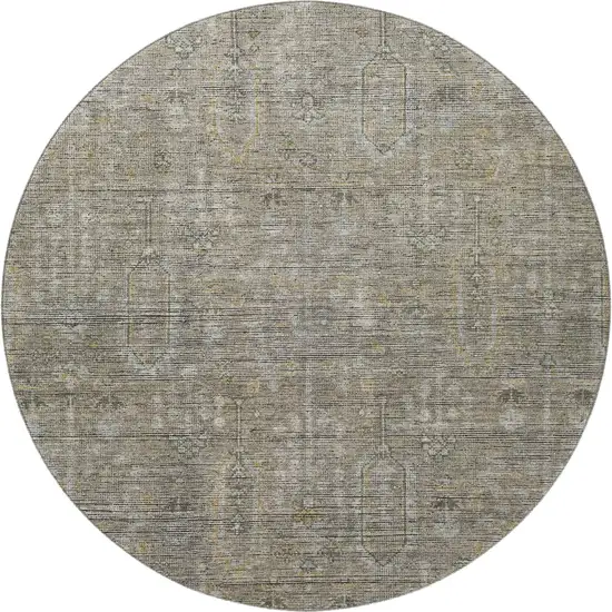 8' Taupe Gray And Beige Southwestern Washable Round Rug With UV Protection Photo 4