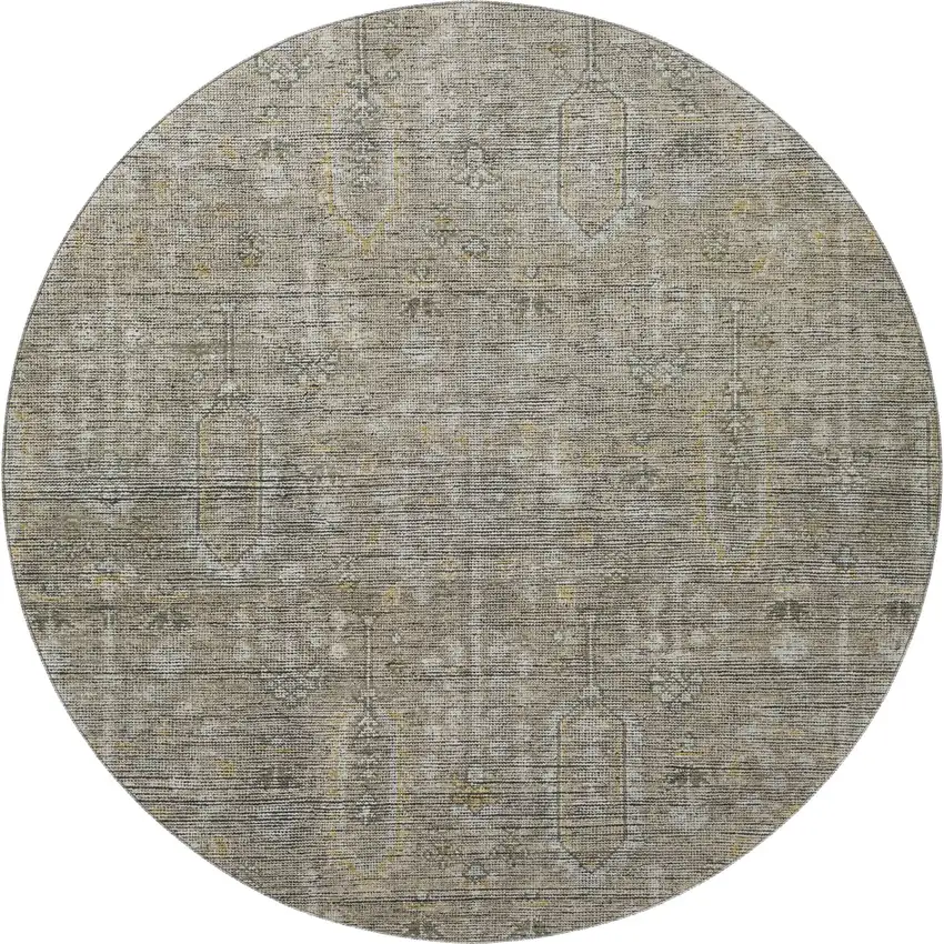 8' Taupe Gray And Beige Southwestern Washable Round Rug With UV Protection Photo 4