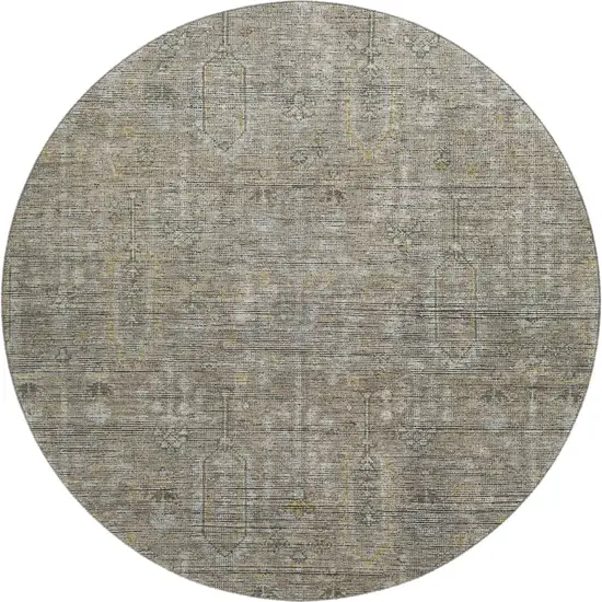 8' Taupe Gray And Beige Southwestern Washable Round Rug With UV Protection Photo 1