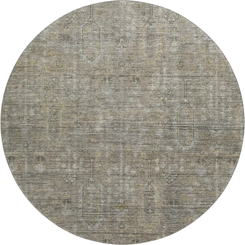 8' Taupe Gray And Beige Southwestern Washable Round Rug With UV Protection Photo 1