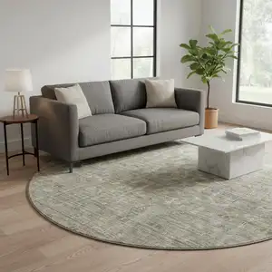 Photo of 8' Taupe Gray And Beige Southwestern Washable Round Rug With UV Protection