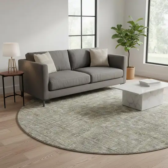 8' Taupe Gray And Beige Southwestern Washable Round Rug With UV Protection Photo 2