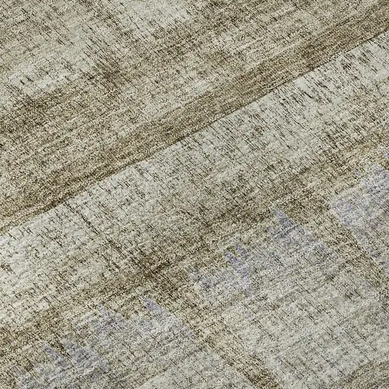 8' Taupe Gray And Beige Striped Washable Round Rug With UV Protection Photo 9