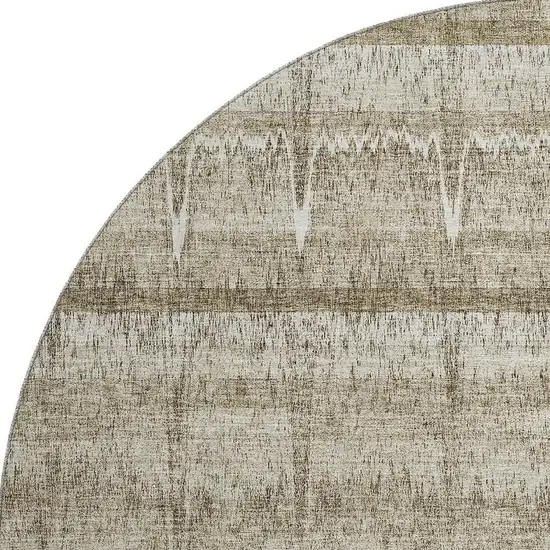 8' Taupe Gray And Beige Striped Washable Round Rug With UV Protection Photo 4