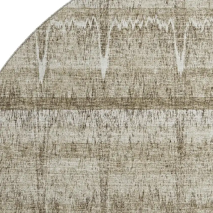 8' Taupe Gray And Beige Striped Washable Round Rug With UV Protection Photo 3