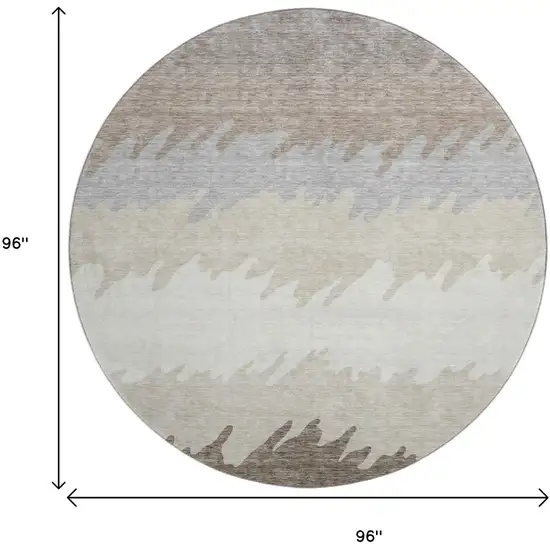 8' Taupe Gray And Beige Striped Washable Round Rug With UV Protection Photo 9