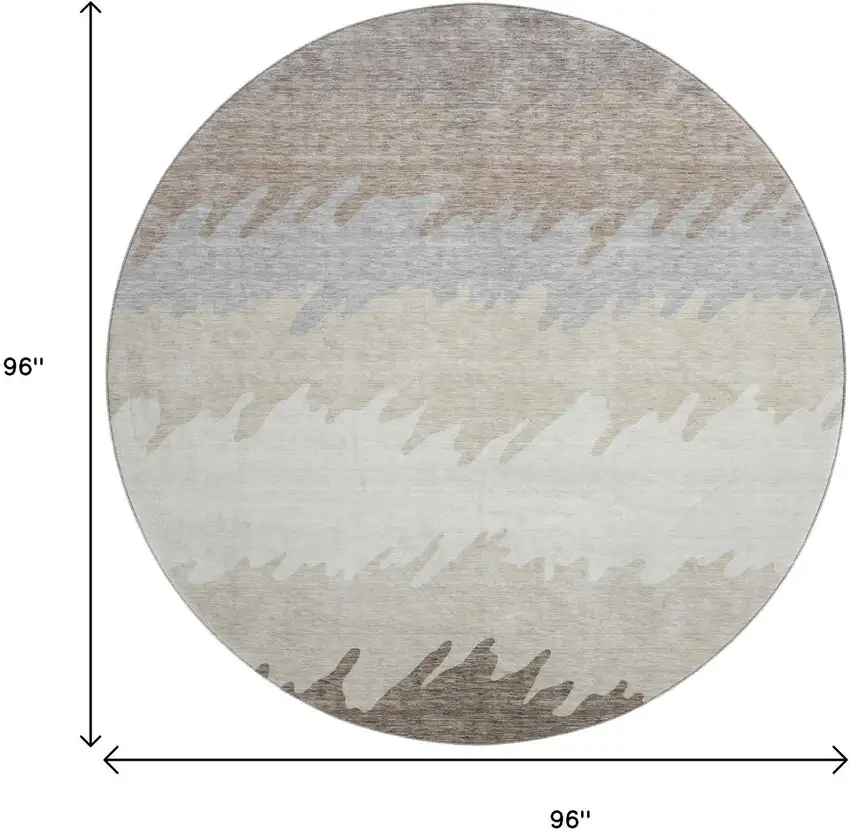 8' Taupe Gray And Beige Striped Washable Round Rug With UV Protection Photo 9