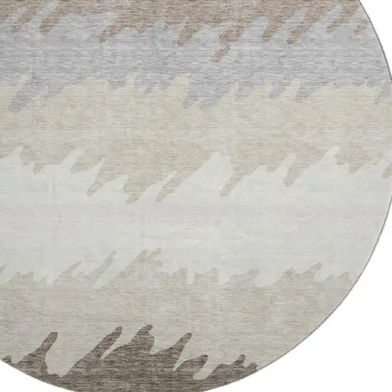 8' Taupe Gray And Beige Striped Washable Round Rug With UV Protection Photo 2