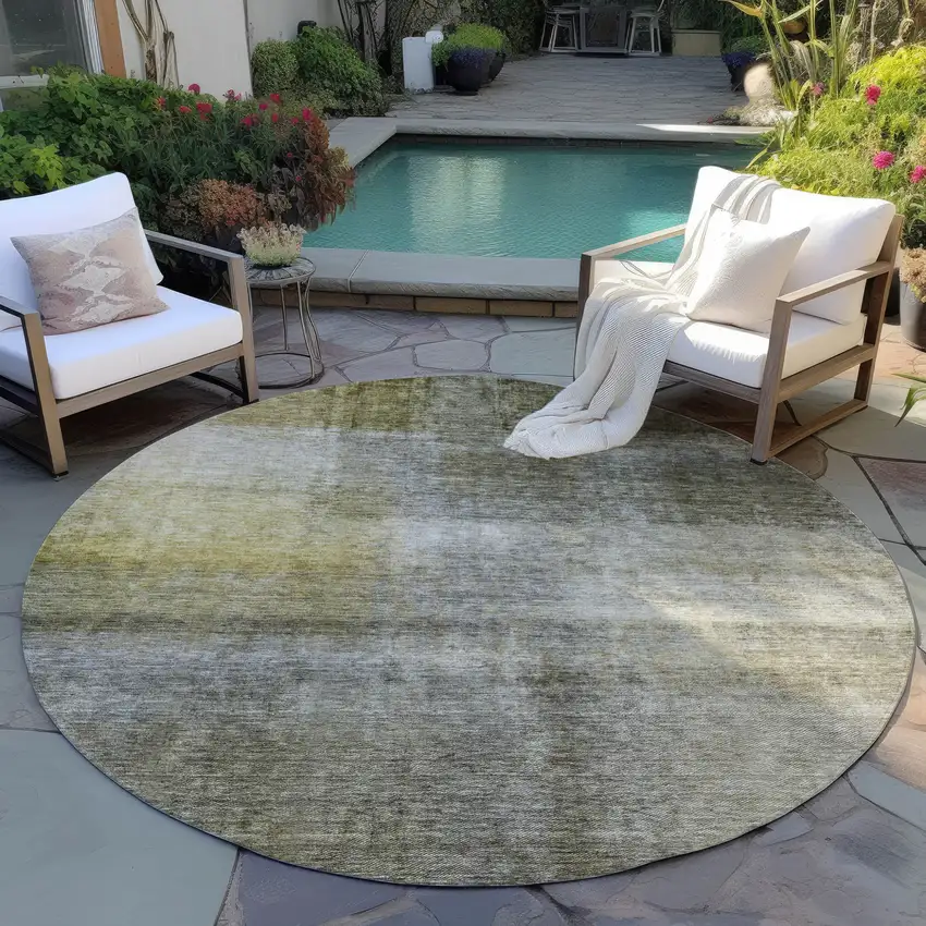 8' Taupe Gray And Black Round Abstract Washable Indoor Outdoor Area Rug Photo 7