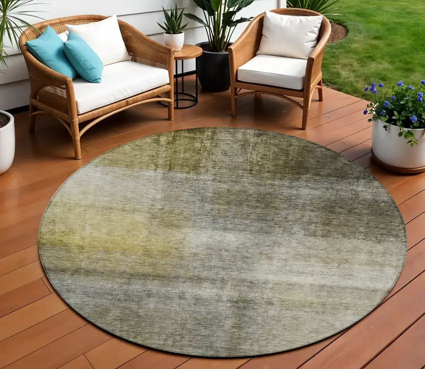 8' Taupe Gray And Black Round Abstract Washable Indoor Outdoor Area Rug Photo 1