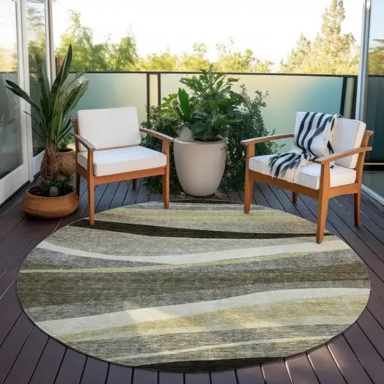 8' Taupe Gray And Black Round Abstract Washable Indoor Outdoor Area Rug Photo 7