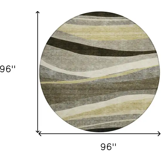8' Taupe Gray And Black Round Abstract Washable Indoor Outdoor Area Rug Photo 9
