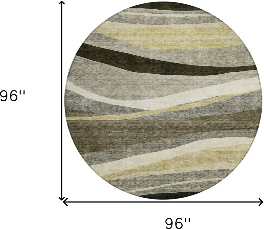 8' Taupe Gray And Black Round Abstract Washable Indoor Outdoor Area Rug Photo 9