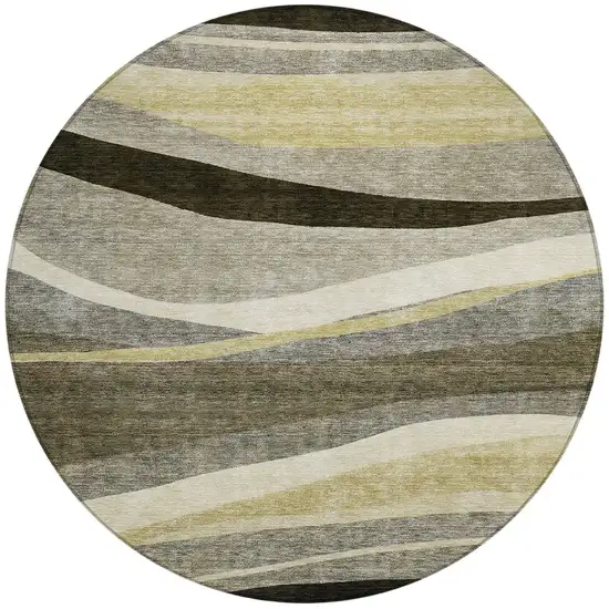 8' Taupe Gray And Black Round Abstract Washable Indoor Outdoor Area Rug Photo 6