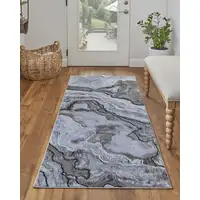 Photo of 8' Taupe Gray And Blue Abstract Power Loom Stain Resistant Runner Rug