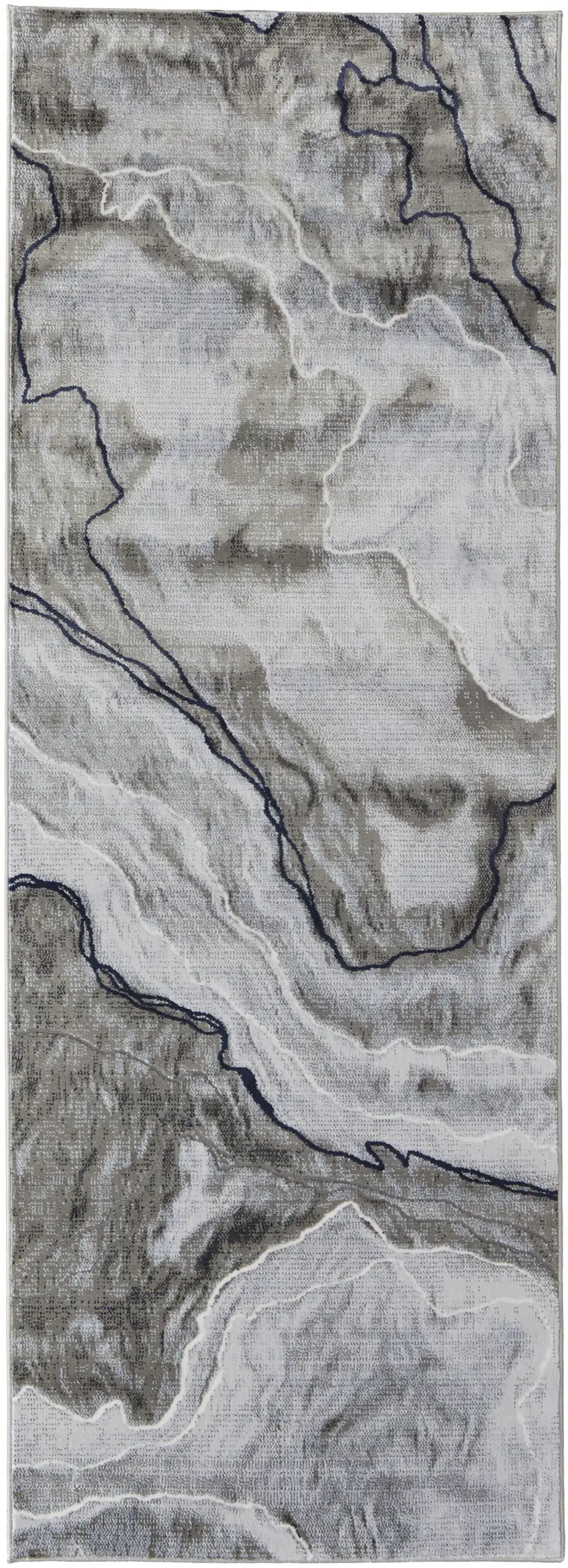 8' Taupe Gray And Blue Abstract Power Loom Stain Resistant Runner Rug Photo 2