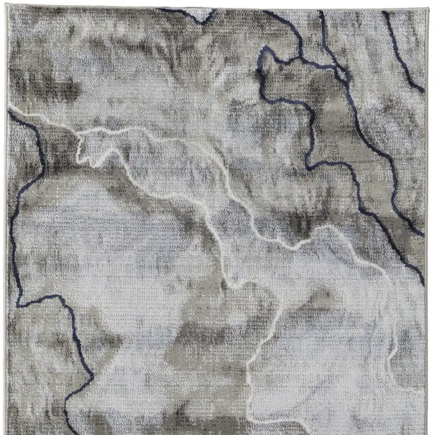 8' Taupe Gray And Blue Abstract Power Loom Stain Resistant Runner Rug Photo 5