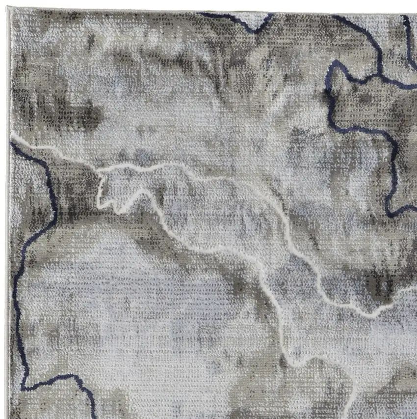 8' Taupe Gray And Blue Abstract Power Loom Stain Resistant Runner Rug Photo 4