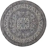 Photo of 8' Taupe Gray And Blue Round Floral Stain Resistant Area Rug