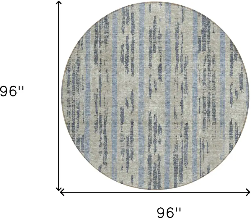 8' Taupe Gray And Blue Round Striped Washable Indoor Outdoor Area Rug Photo 3