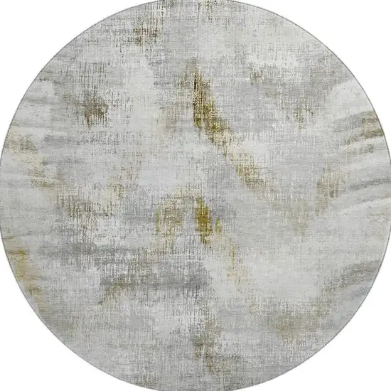 8' Taupe Gray And Brown Abstract Washable Round Rug With UV Protection Photo 4