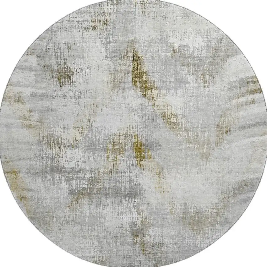 8' Taupe Gray And Brown Abstract Washable Round Rug With UV Protection Photo 4