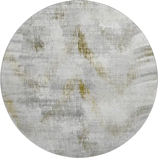 8' Taupe Gray And Brown Abstract Washable Round Rug With UV Protection Photo 1
