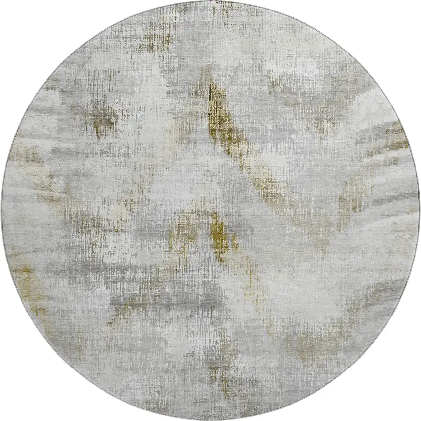 8' Taupe Gray And Brown Abstract Washable Round Rug With UV Protection Photo 1